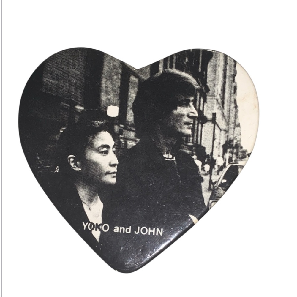 Vintage Beatles John & Yoko Heart-Shaped Button